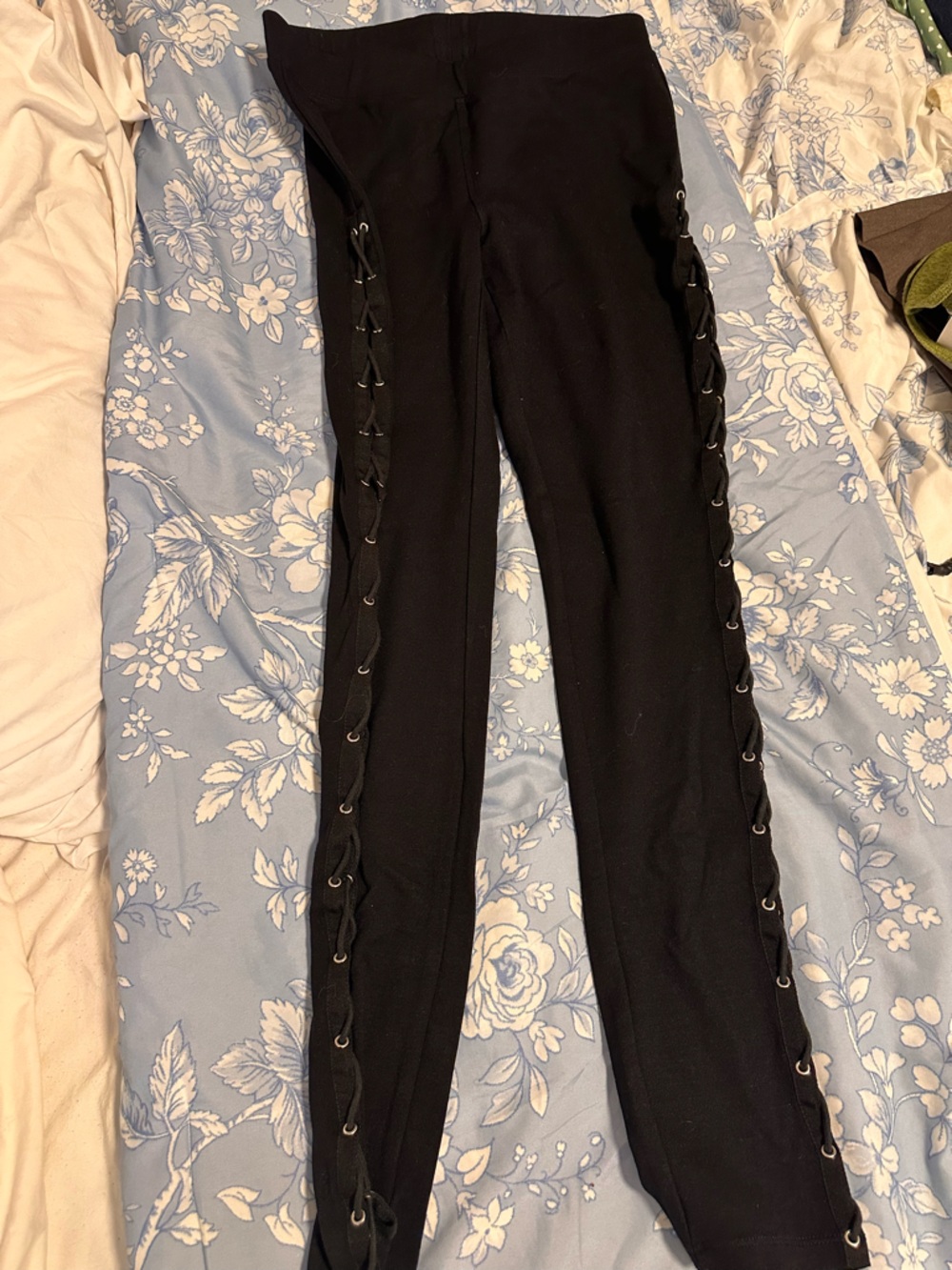 Express Black Lace-Up Side Leggings